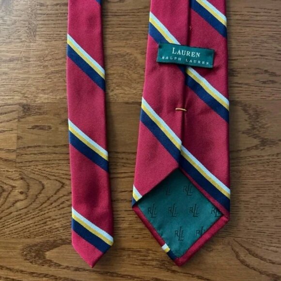 Ralph Lauren Men's Silk Neck Ties Necktie Polo Red Navy Blue White Stripe Yellow - Picture 3 of 3